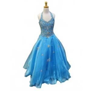 NEW LITTLE ROSIE girl's glitz long pageant dress in soft blue